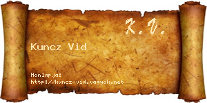 Kuncz Vid névjegykártya